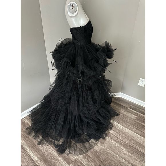 MAC DUGGAL STRAPLESS TULLE GOWN WITH FEATHER DETAIL - Picture 9 of 10